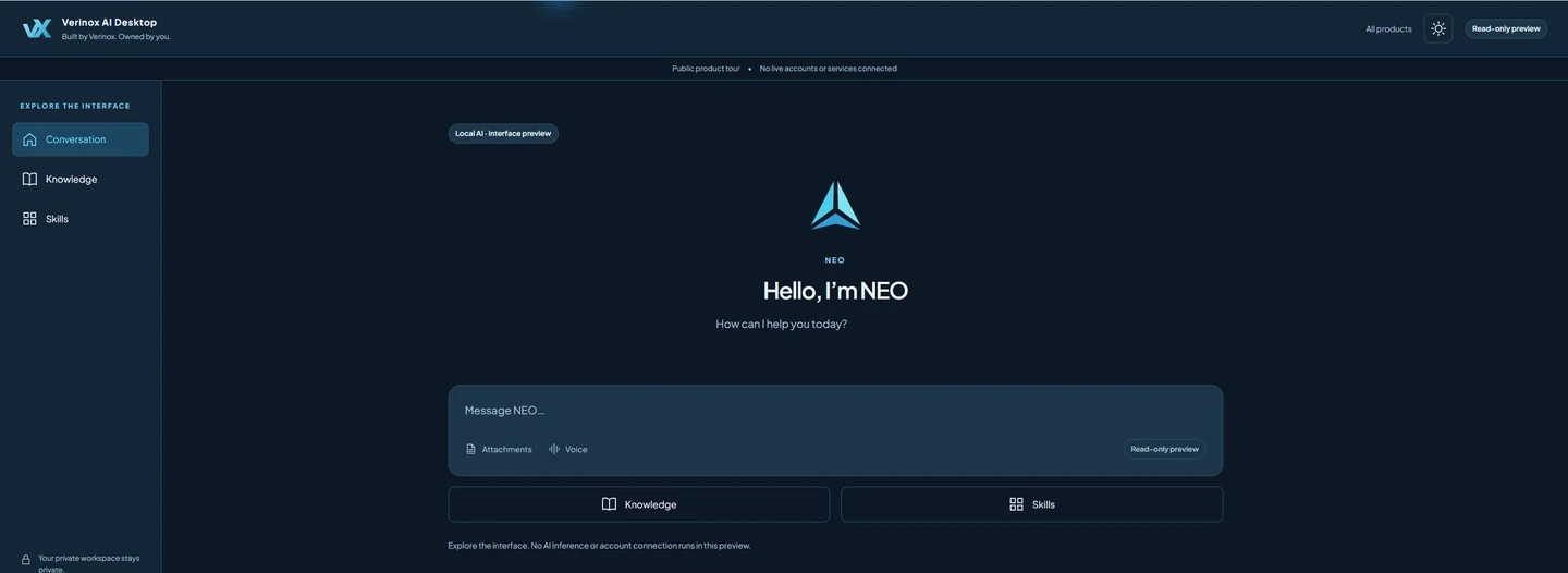 Verinox AI Desktop public preview interface