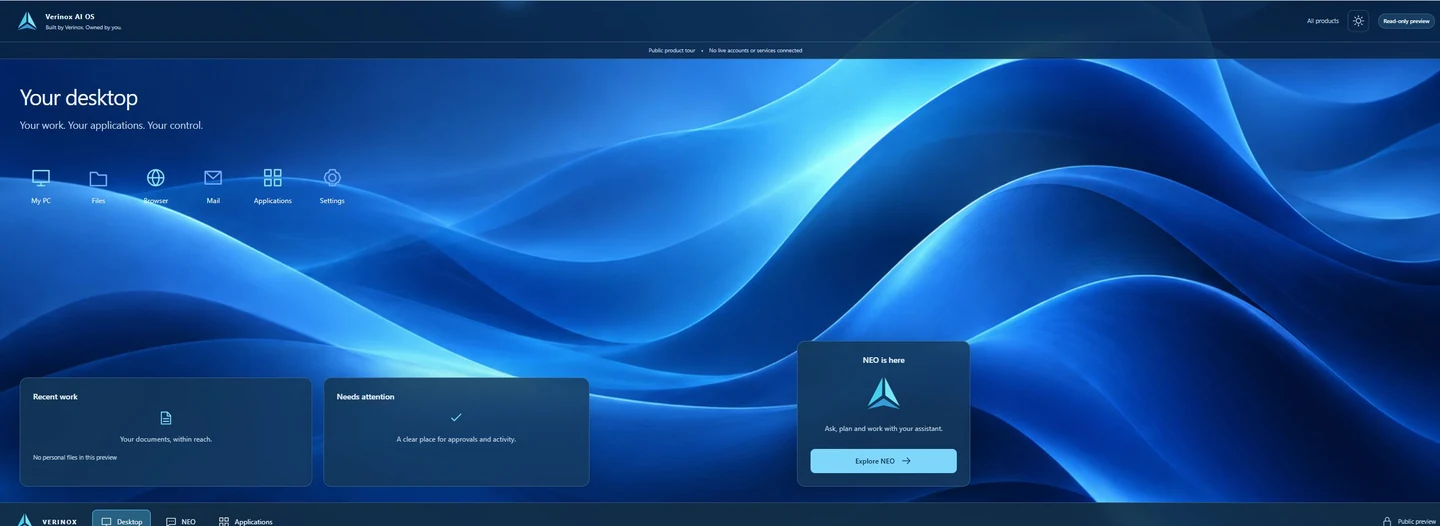 Verinox AI OS public preview interface