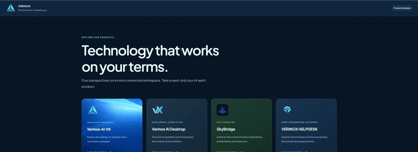 Verinox product overview; AI Platform preview is being prepared